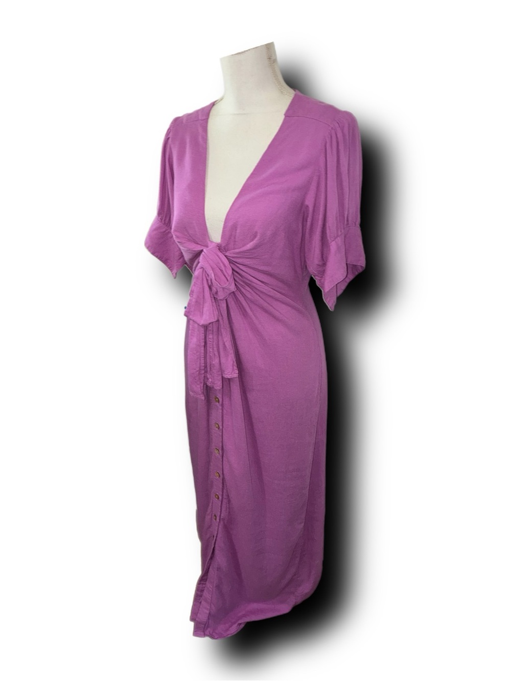 Free People Vintage Summer Linen Blend Midi Dress in Orchid - Picture 3 of 5